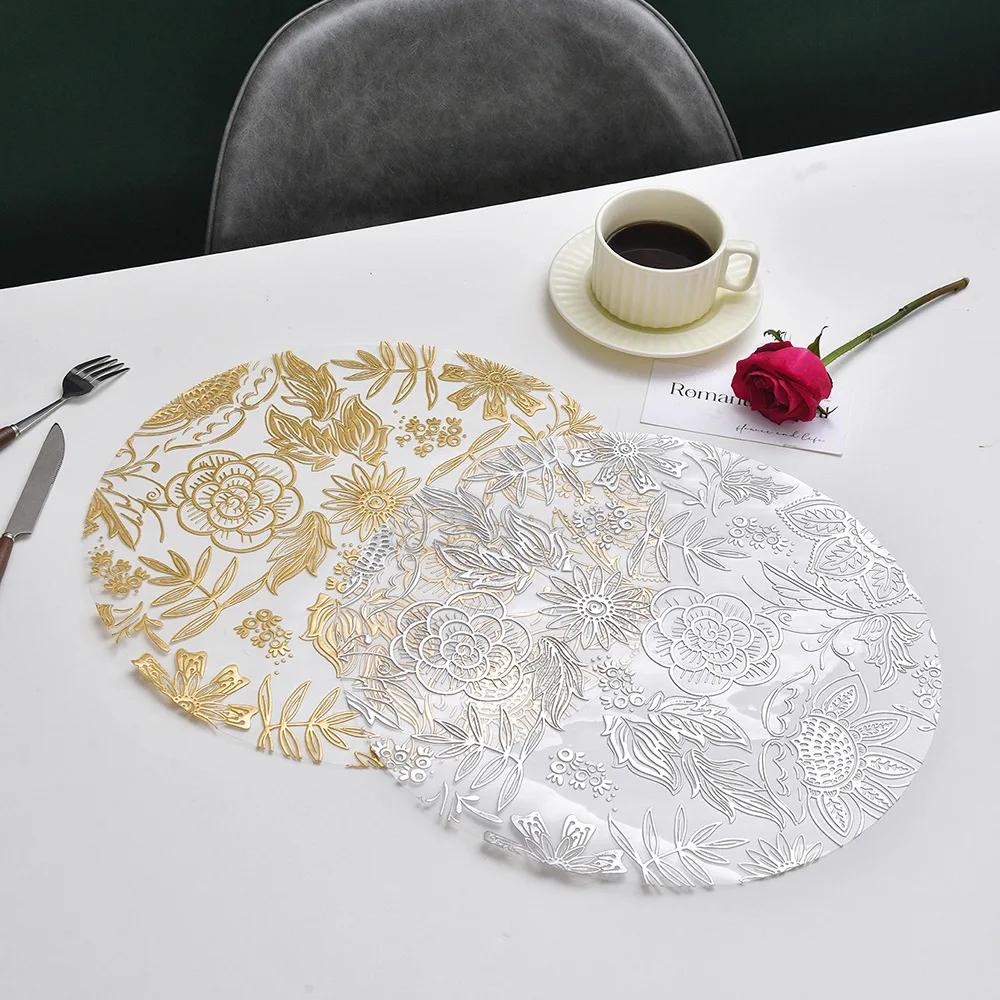 1pc Round Flower Petal Placemat Transparent PVC Waterproof and Heat-insulating PP Printed High-end Dining Table Decoration Mat