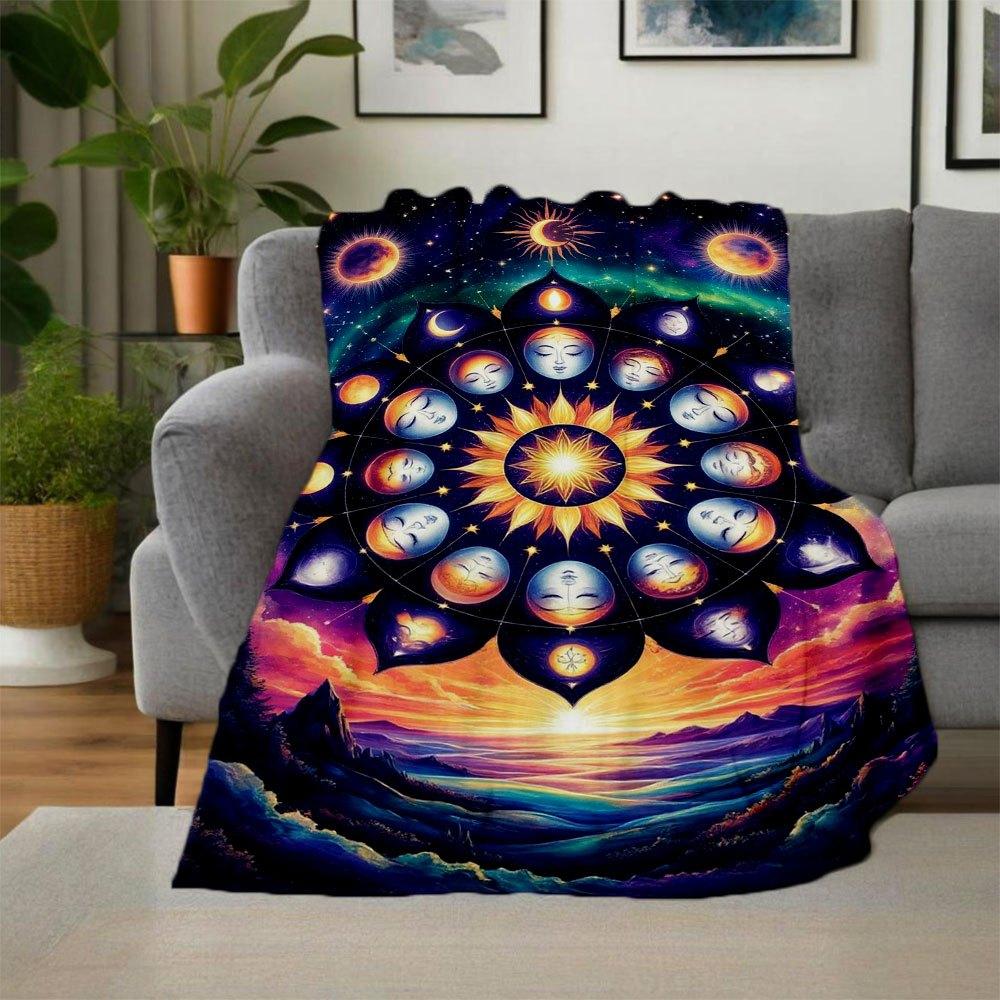 "Celestial Harmony Mandala Wall Art Print"Blanket Flannel Throw Blanket for Sofa, Bed, Travel, Camping, Office
