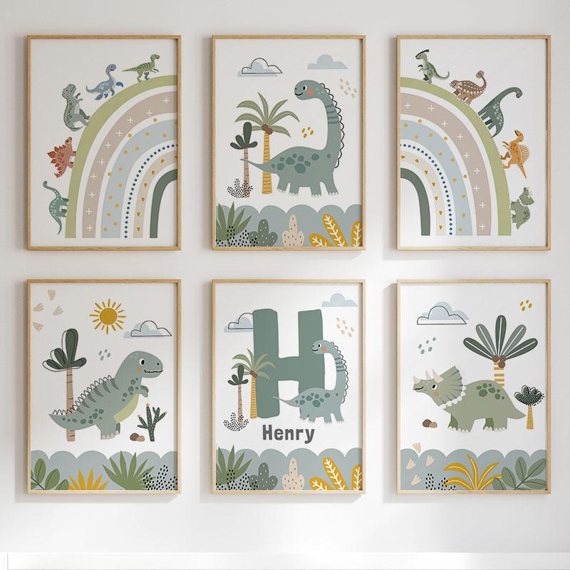 Cute Dinosaur T-Rex Brachiosaurus Nursery Wall Art Canvas Painting Nordic Dino Posters And Prints Pictures Baby Kids Room Decor