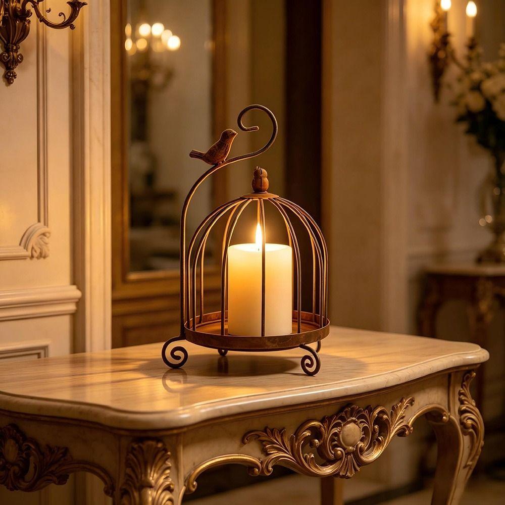 Distressed Iron Decorative Hanging Birdcage Photo Props Iron Candleholder Home Decoration