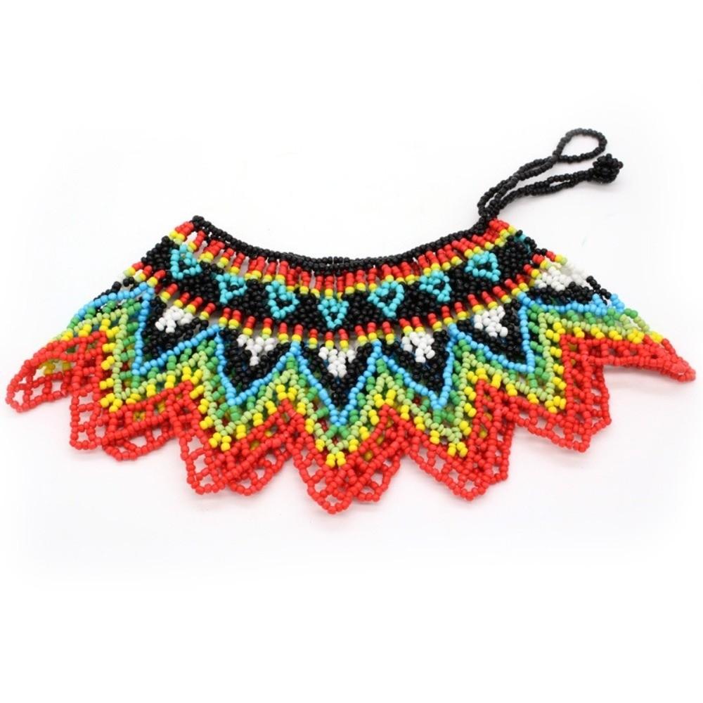 Bohemian Multilayer Beaded Choker Multicolor Woven Choker Necklace Mesh Bib Collar  Women Jewelry
