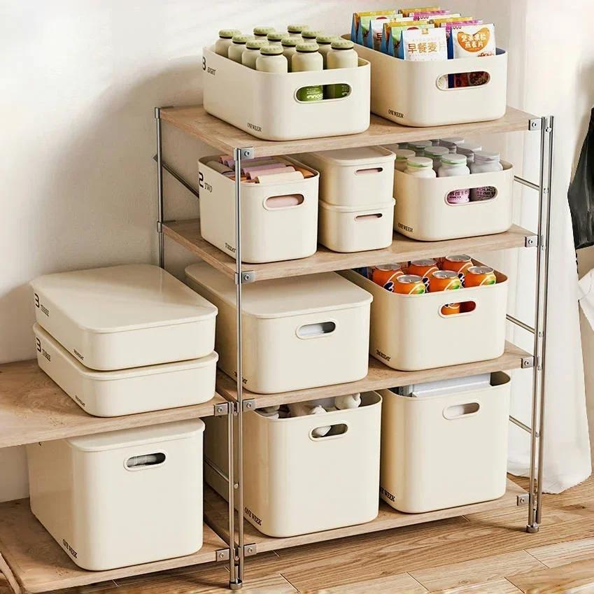 Stackable Dustproof Storage Box with Lid-Multi-Purpose Container for Cosmetics Clothing Grocery Snacks & Toy Storage Bin Basket