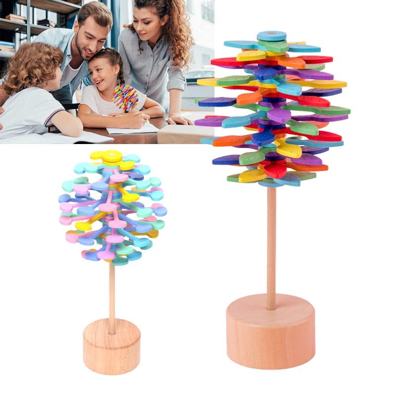 Wooden Fibonnaci Spiral Tree Decompression Toy For Children By Muzhixing Colorful Leaves And Macaron Round Pieces