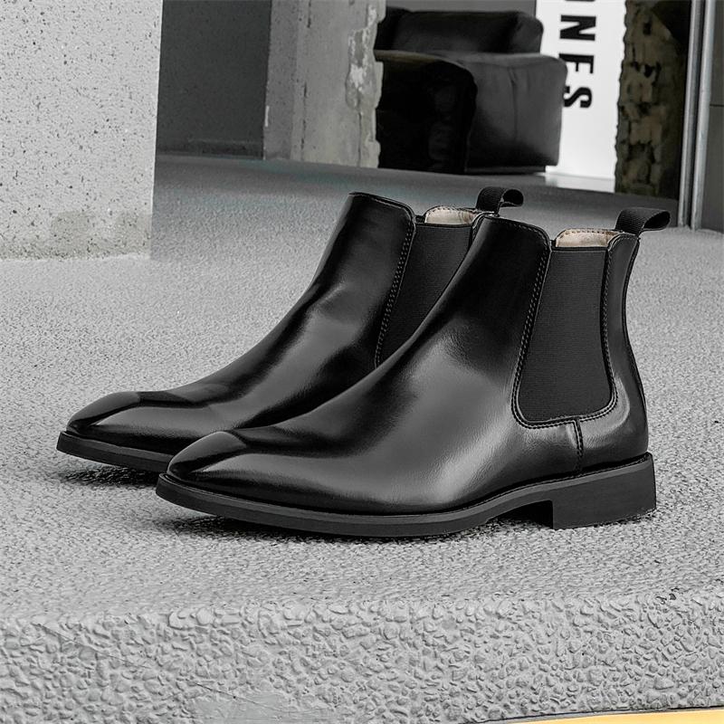 Fashion Fashion Men Casual Leather Chelsea Boots Classic Mens Casual Dress Business Shoes Comfortable Men Ankle Boots Male Slip on Botas