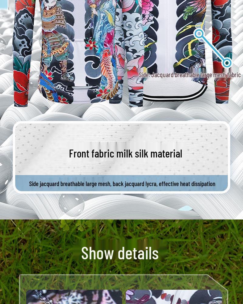 Japanese Tattoo Cycling Jersey - Spring/Autumn Cotton Fleece Long Sleeve, Unisex