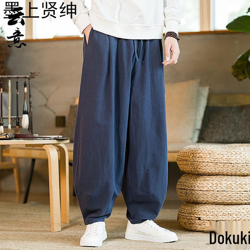 Men's Tai Chi Martial Arts Loose Fit Pants - Chinese Style, Cotton-Linen, Wide Leg, for Spring and Autumn