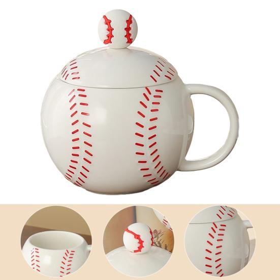 Tasse à café en forme de baseball avec couvercle Poignée en forme de C Tasse en céramique 420 ml Tasse à boire de l'eau pour café thé boissons Utilisation à la maison cuisine extérieur