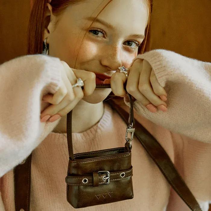 Buckle Mini Hobo Tote Bag Keyring _ Brown