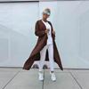 New Fashion Solid Color Irregular Long Trench Coat
