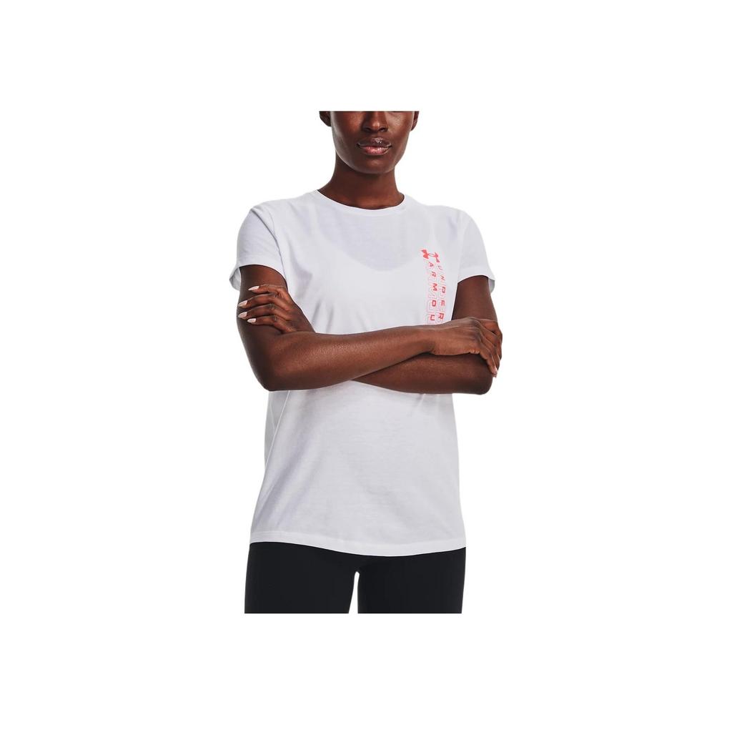Under Armour Solid Logo Training Casual Sports T-Shirt Women tops White 1370760-100