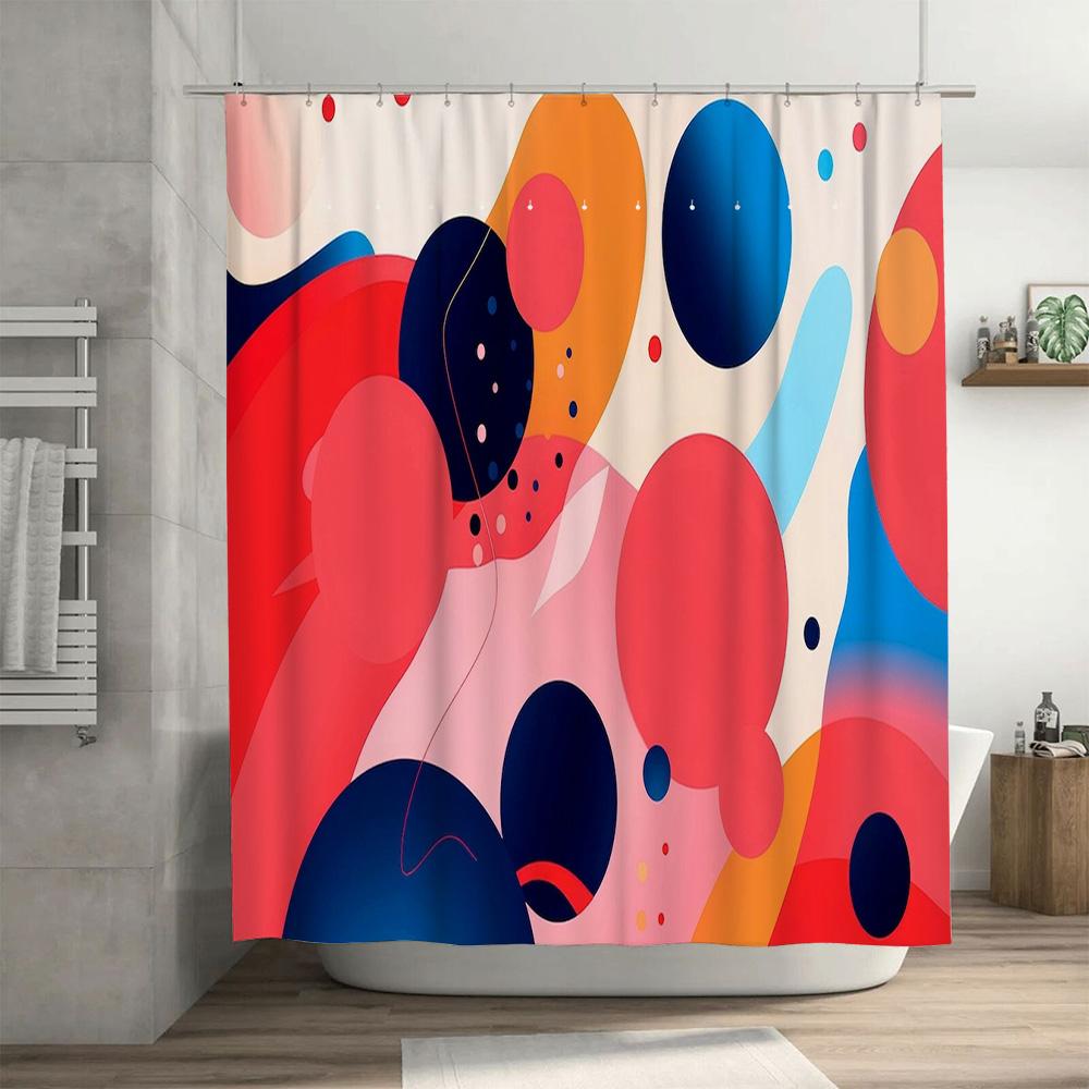 Creative Bath Curtain with Watercolor Print Modern Blue Red Pink Orange Shower Curtain for Home Decor (180x240cm) [Product CodeX