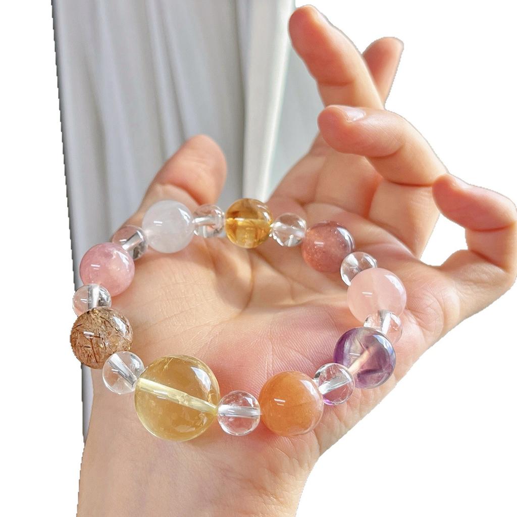 High Quality Natural White Crystal Rose Quartz Lemon Yellow Black Gold Super Seven Treasure Bracelet