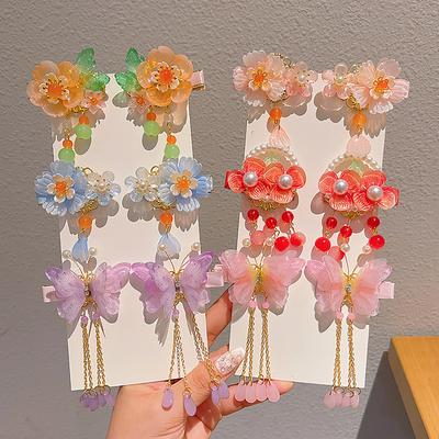2PCS Ancient Hair Clips Fairy Flower Hairpin Chinese Style Hanfu Hair Accessories For Girls Tassel Barrettes Hair Jewelry