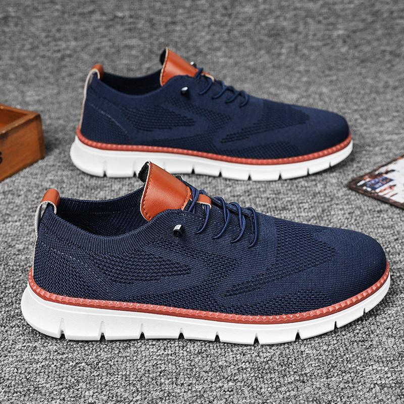 British style summer breathable sneakers flying woven shoes men's large size casual running shoes