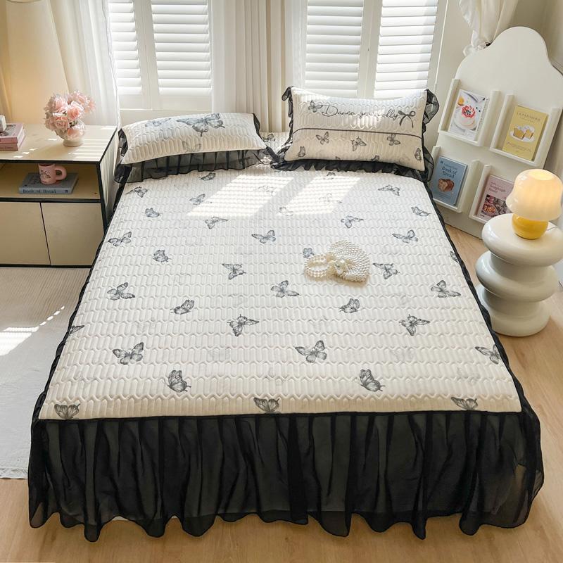 Sleep grid bed skirt style cool silk cooling mat three piece set