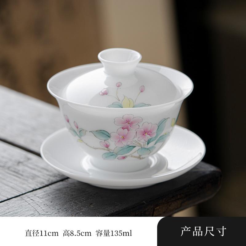 135ml Handbemalter Narzissen Gaiwan Japanischer Weißer Jade Ton Porzellan Teekanne Teekannenabdeckung Schale Trinkzubehör Geschenk