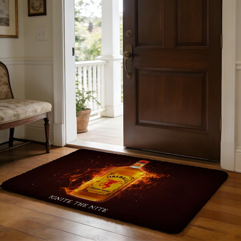 Fireball Cinnamon Whisky Floor Mat Soft Flannel Absorbent Mat Non-Slip Rug Home Bedroom Bathroom