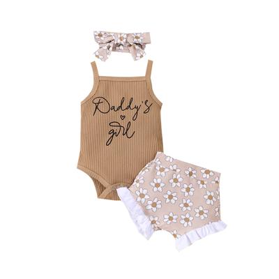 Baby Summer Sling Romper Father's Day Set Baby Letter Romper Three,Piece Set