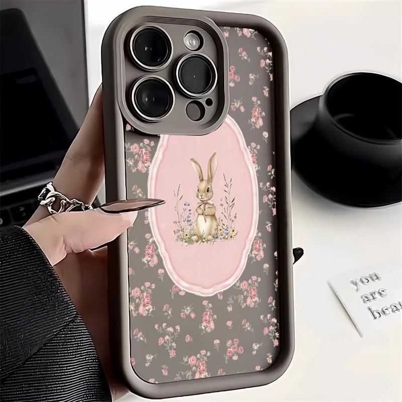 Cute Flower Rabbit Silicone Phone Case For iPhone 17 Pro Max 16 15 14 13 12 11 Pro 17 Air 16E XS X XR 7 8 Plus Soft Cover