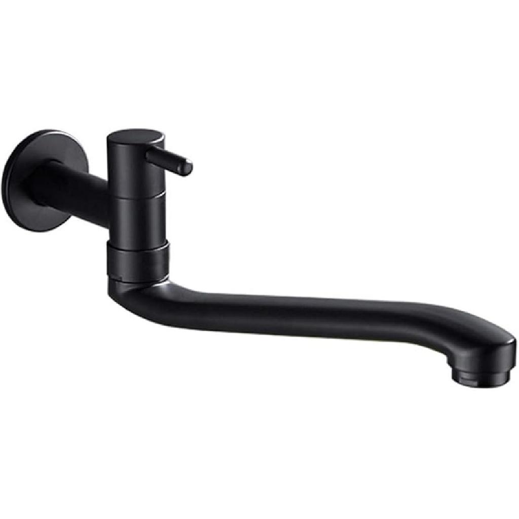 Wall-Mounted Black Cold Water Faucet Washing Machine Mop Pool Garden Taps (21cm)