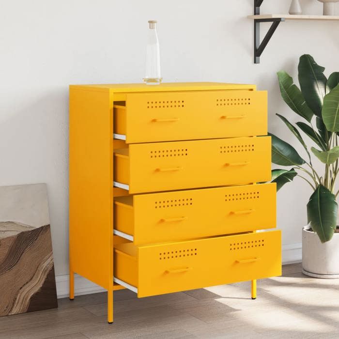 VidaXL Mustard Yellow Buffet 68x39x89 Cm Steel, Cabinet, Cupboard, Highboard, Sideboard, Storage Cabinet, 842985