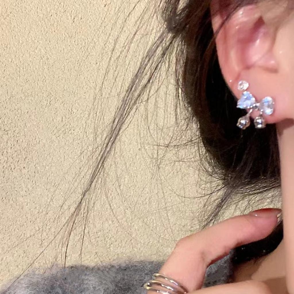 Bang Bang! Gentle Temperament Niche Zircon Bow Stud Earrings Light Luxury Earrings Women