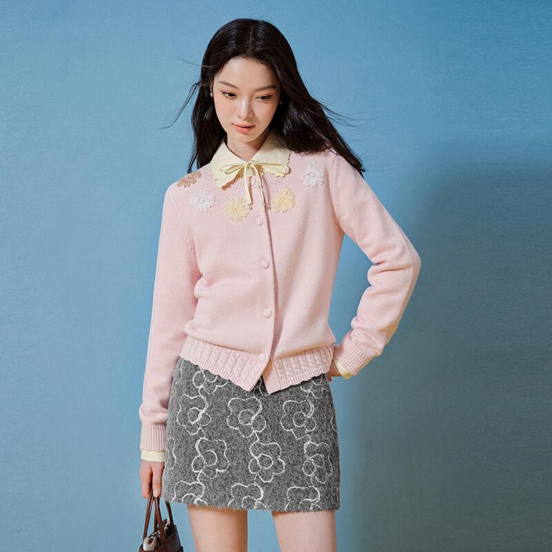 Handmade Ribbon Embroidered Wool Blend Cardigan