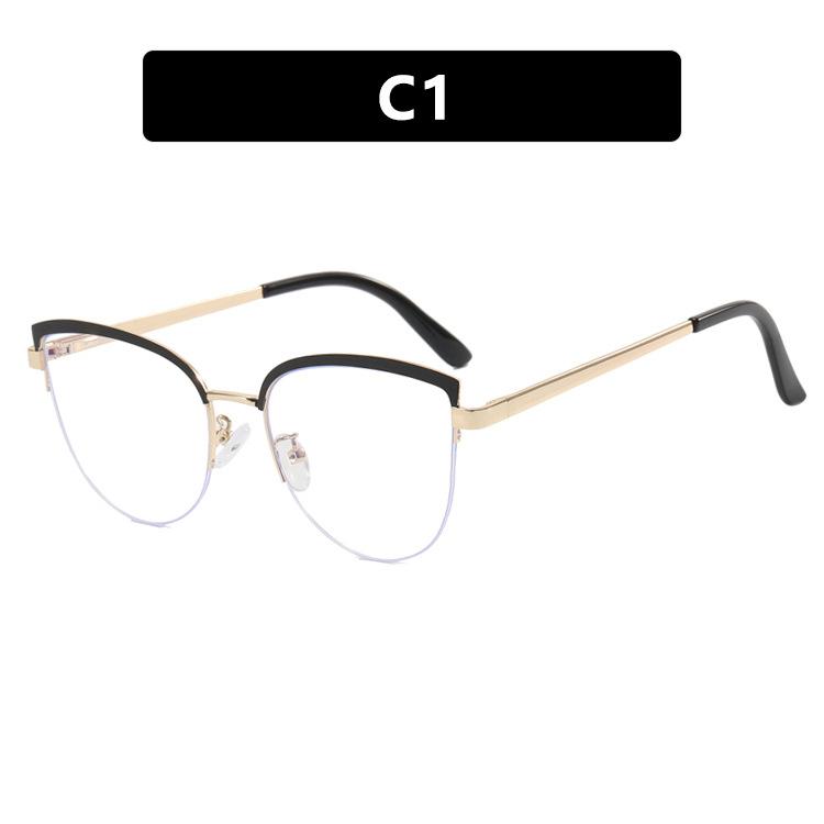 Women's Glasses Anti-Blue Light Fashion Personality Art Retro Cat Eye Metal Plain Glasses Driving Students' Street Shot Commuting Glasses