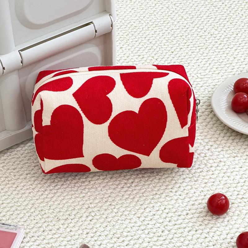 Heart Print Pattern Makeup Bag Clutch Cosmetic Organizer Travel Wash Toiletries Storage Bag Makeup Pouch Women Large Capacity