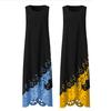 Women's Summer Fake Two Piece Swing Maxi Dress Casual Crew Neck Long Dress Hollow Flower Irregular Hem Sleeveless Tank Dress