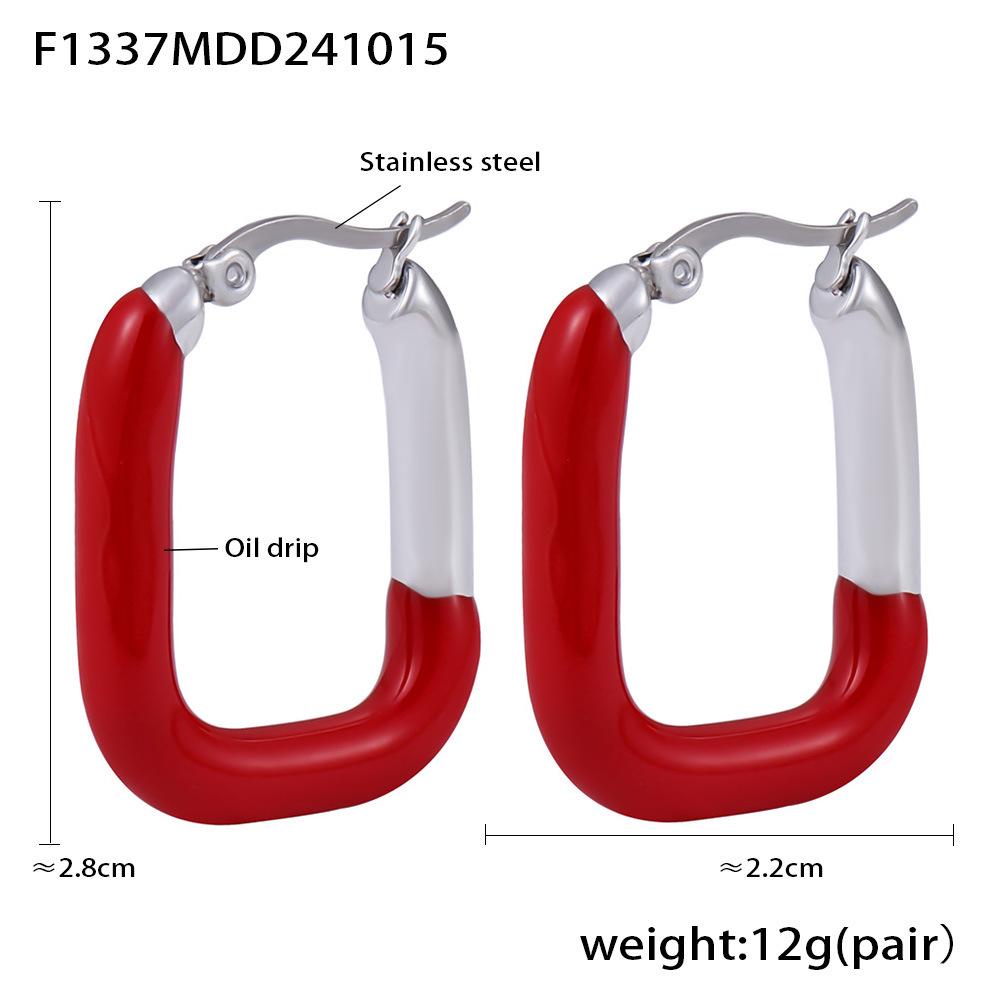 Qiong Yao European Style U-Shaped Gold-Plated Enamel Drop Earrings for Women - Trendy, Stainless Steel, Color-Preserving.