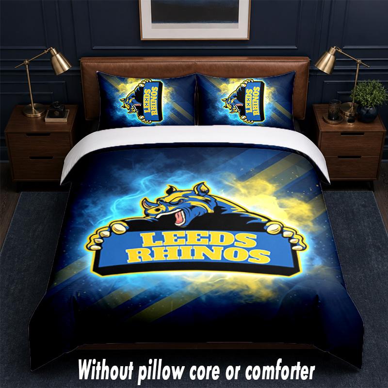 Leeds Rhinos Design Bed Bedding Set 1 Duvet Cover + 2 Pillowcases Soft Breathable Household Bed Linens