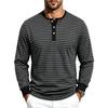Pánské pruhované tričko Henley s dlouhým rukávem, kulatým výstřihem, zapínáním na knoflíky, ležérním volným střihem, každodenní základní topy pro muže