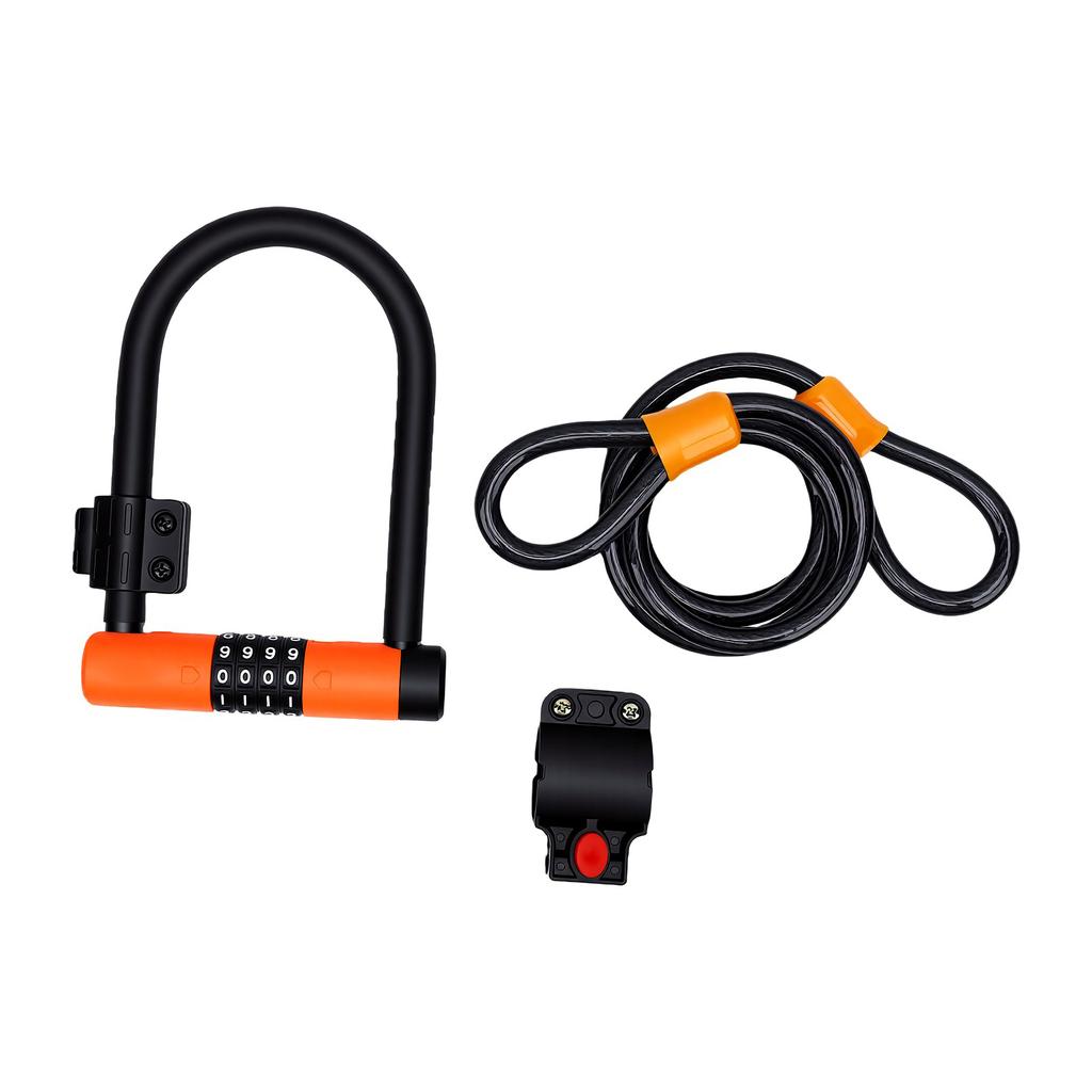 Bicycle Lock Weather Proof Silicone Coated Anti Theft Four Digit Combination Bike U Lock with Steel Cable Zinc Alloy