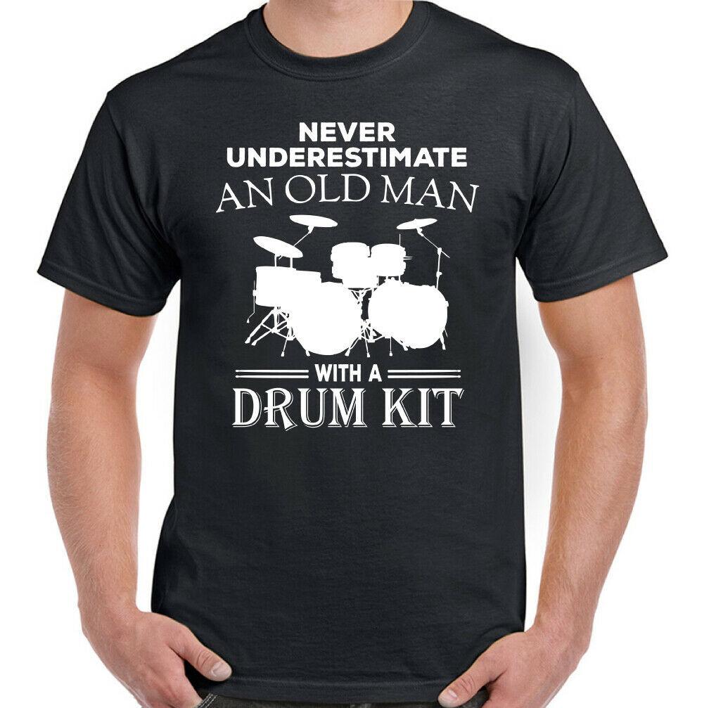 26 Drummer T-Shirt Never Underestimate An Old Man Drum Kit Mens Funny Top Drumming Unisex T-Shirt M