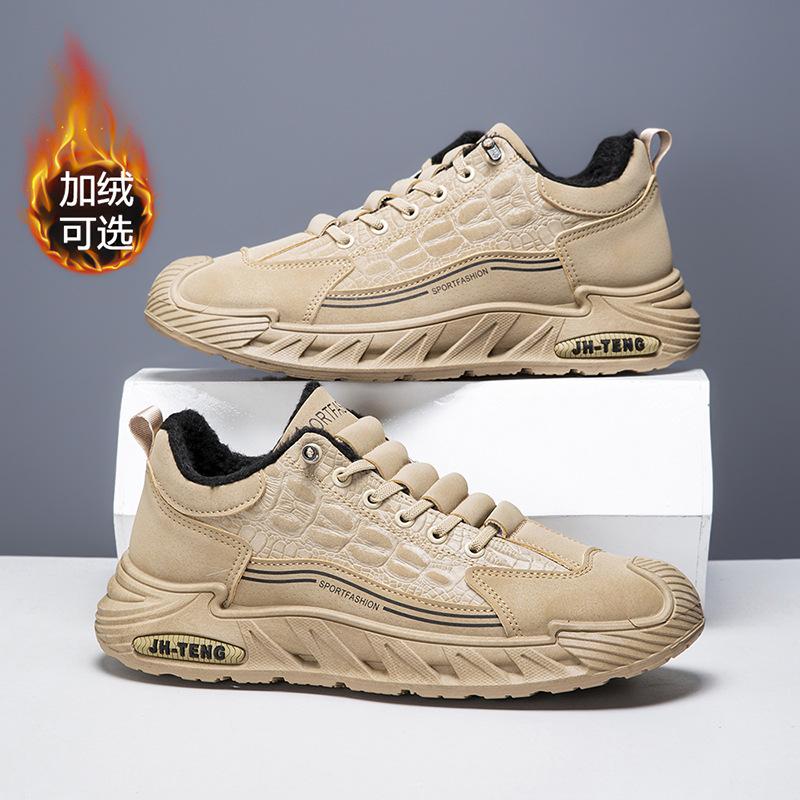 Single Cotton Large Size Men's Shoes Casual Men's Lace-up Fashion Crocodile Pattern Soft-soled Sports Shoes