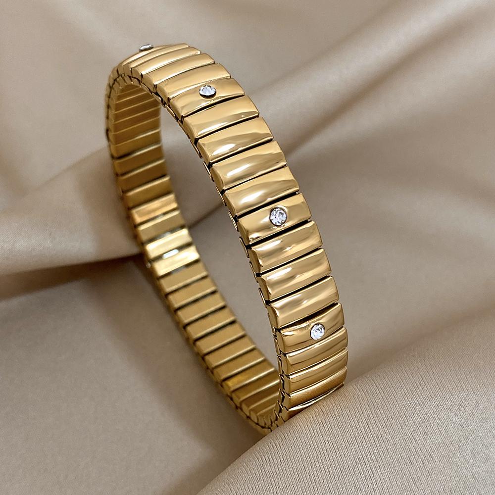 AENSOA Vintage Elastizität Edelstahl Armreifen Armband für Damen Klassisch Herz Quadrat Verstellbares Armband Wasserdichter Armreif
