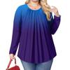 Women's Plus Size Fashion Printed Casual Pleated Round Neck Long Sleeve Top