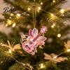 Creative Hanging Guitar Ornaments Pink Butterfly Ornament, Acrylic Music Decor with Rose Artistic Baubles And Quote, Christmas Tree Pendant,