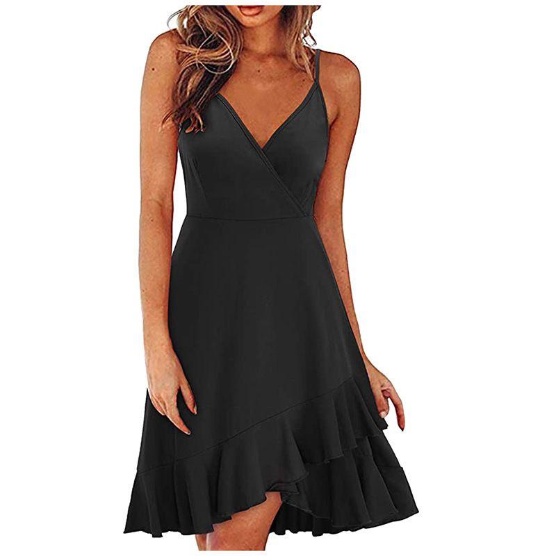 Swing Dress2025 Summer Women Clothes Sexy Fashion V-neck Sling Sleeveless Backless Print Swing Dress