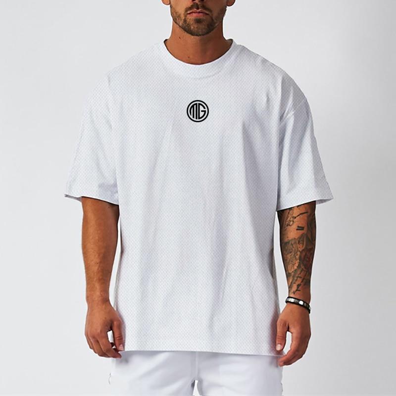 Do The Work  Oversized Mens Dropped Shoulder Bodybuilding Fitness Workout Mesh Summer Loose Quick Dry Gym Sports Printed T-shirt