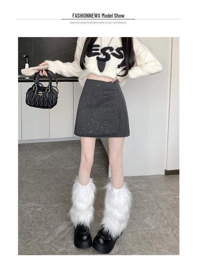 Sequin Tweed High-Waisted Irregular A-Line Slimming Skirt - Autumn/Winter 2025 Collection