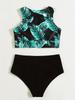 Tankini zweiteilig mit Blätterdruck im europäischen und amerikanischen Stil für Damen