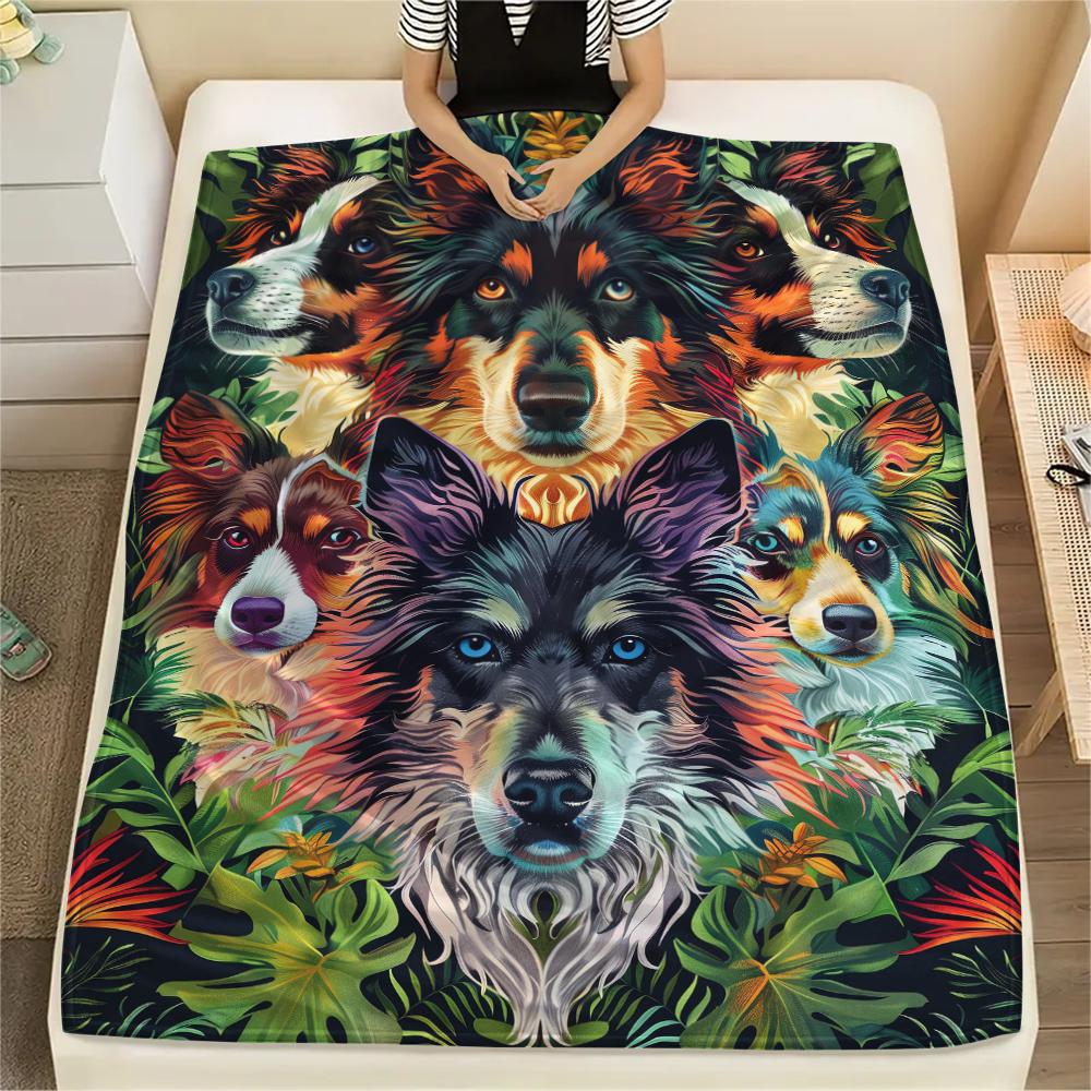 1Pc Collie Corgi Print Flannel Blanket, High quality Comfortable for All Seasons, Home Decor, Warmth and Comfort, Perfect for Christmas Gifts