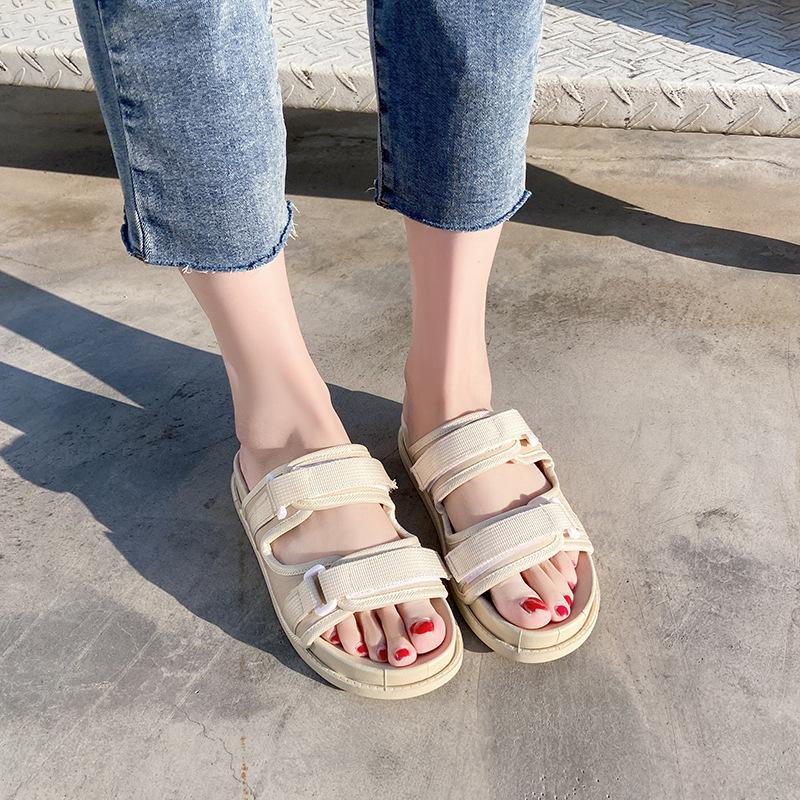 Non-slip Cool Slippers Women's Summer Slippers New Fashion Outer Wear Thick Sole Adjustable One-word Drag Women's Cloth Strap Sandals