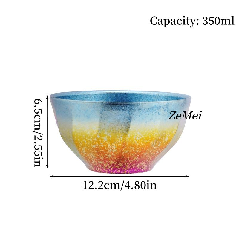 Pure Titanium Double-Wall Salad Bowl,Double-Layer Ice-Flake Cut Surface 12.5 cm Home Breakfast Bowl Food Tableware,Kitchenware