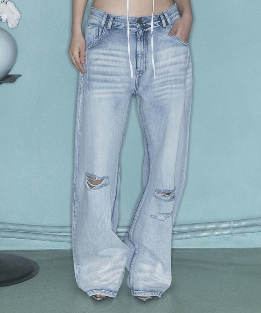 Peullijeunopallou 25Damaged Washing Wide Denim (Ice Blue)