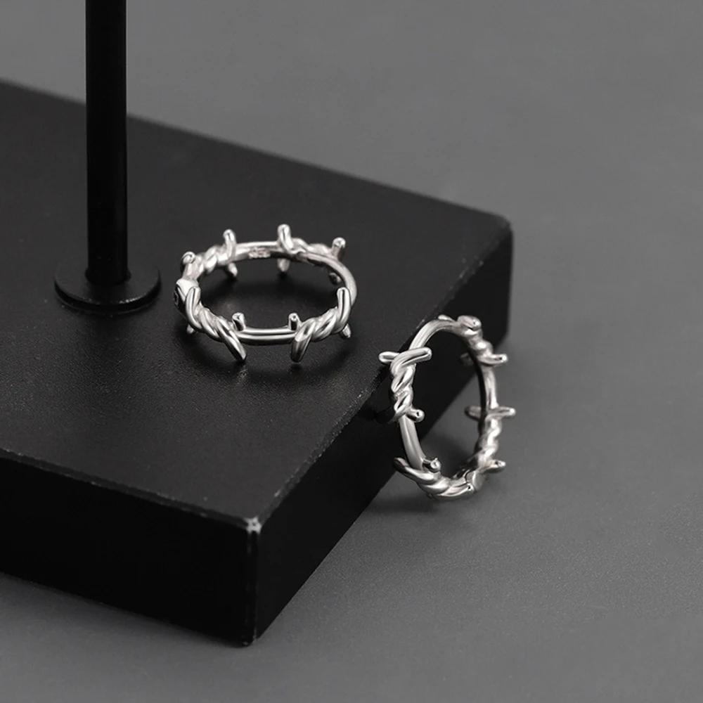 Punk Hip Hop Silver Color Thorns Heart Hoop Earrings For Women Gothic Rock Cross Charms Earring Grunge Y2K Jewelry Gifts Thorn