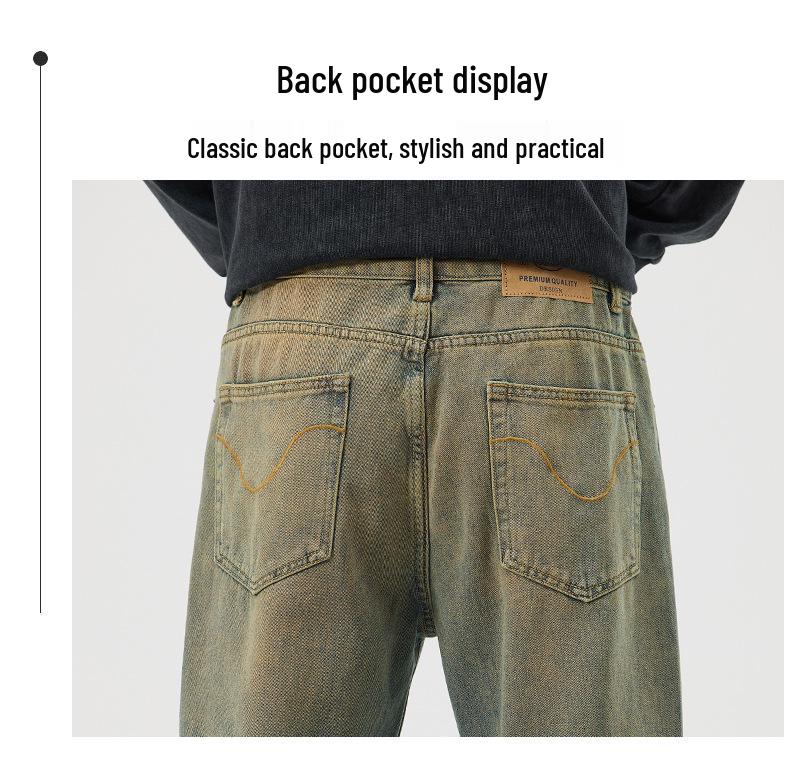 Men's Washed Retro Blue Micro-Flare Jeans - Spring/Summer Straight Loose American Trend, Wide Leg Long Pants