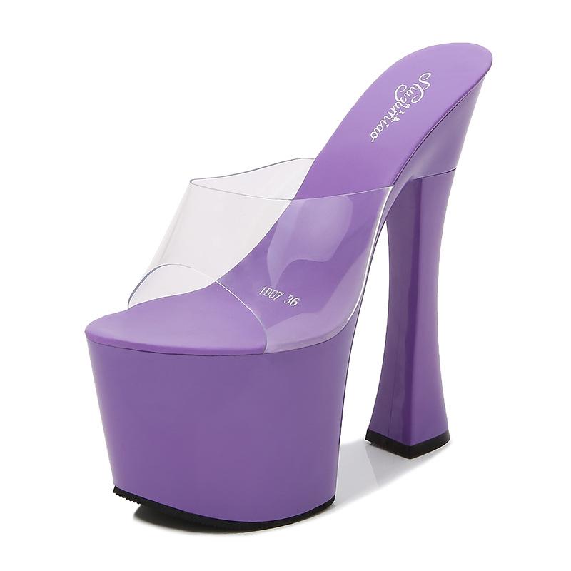 High Nightclub Super High Heels Slippers Women's Work Shoes Catwalk Pole Dance Shoes Waterproof Table
